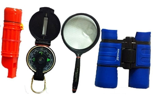 Kit Explorador Galileo Binocular Silvato Espejo Brujula Lupa