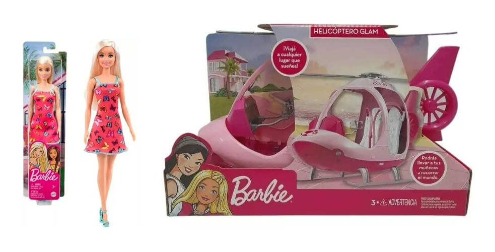 Combo Barbie Helicóptero 760 + Muñeca T7439 Original Mattel