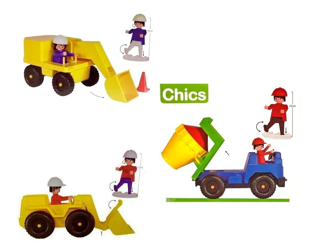 Combo Chics X 3 Vehículos Grúa + Topadora + Hormigonero