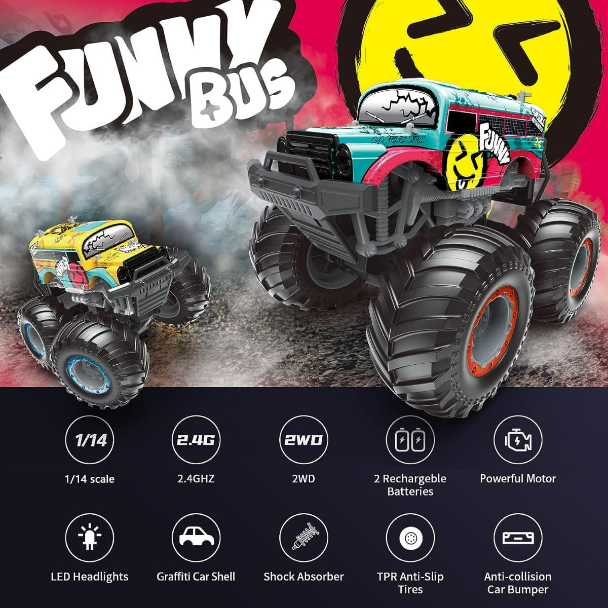Camion Monstruo Funny Bus Graffiti Dancing Swing R/c 024442 Azul