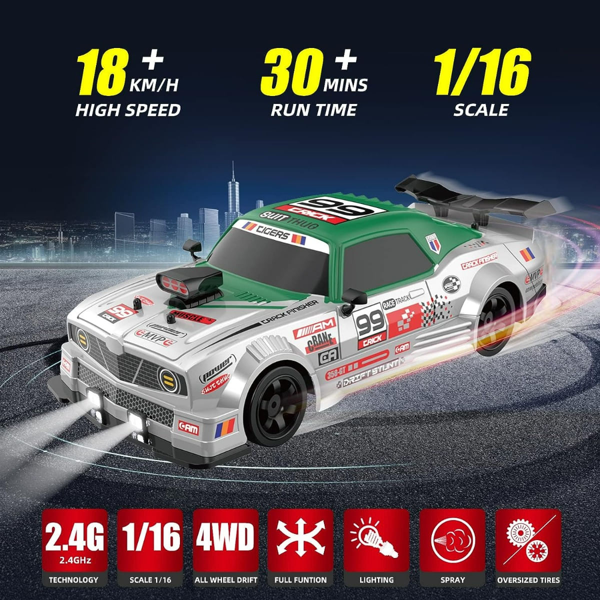 Auto Carrera Racing All Wheel Drive Drift Rc 1:36 024346 Ns