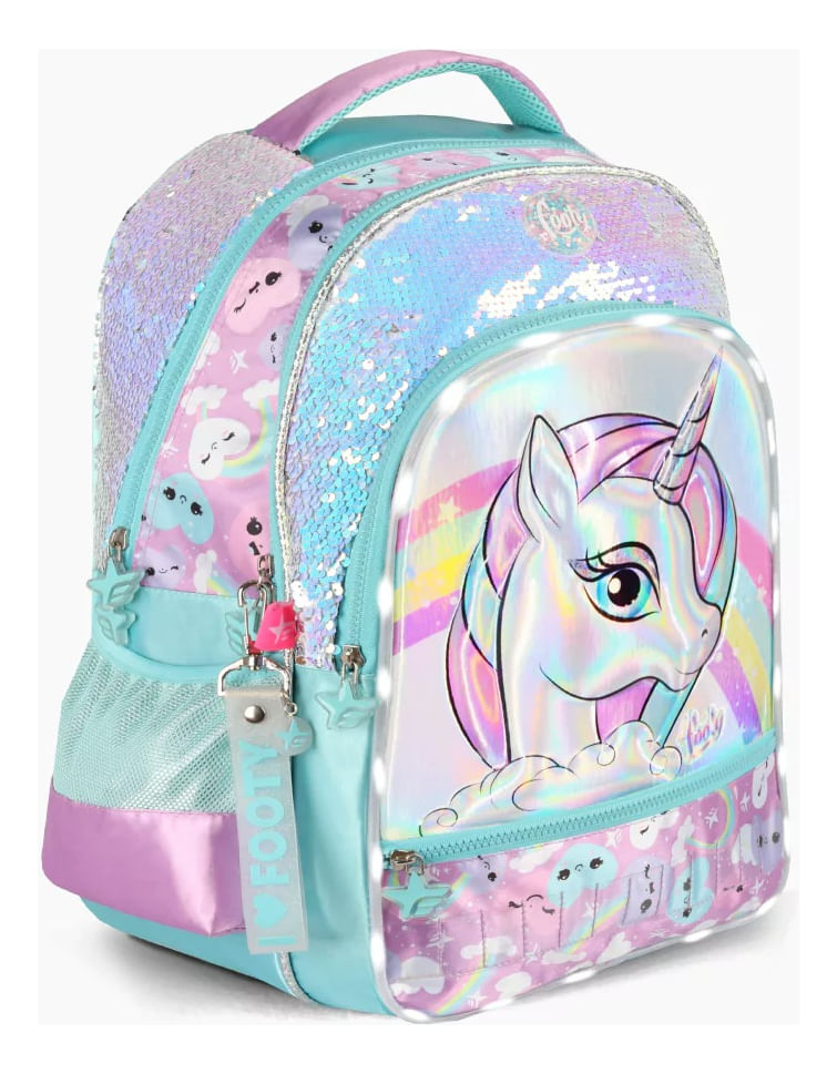 Footy Mochila Unicornio Espalda Celeste Con Luz 18 F2203.01.