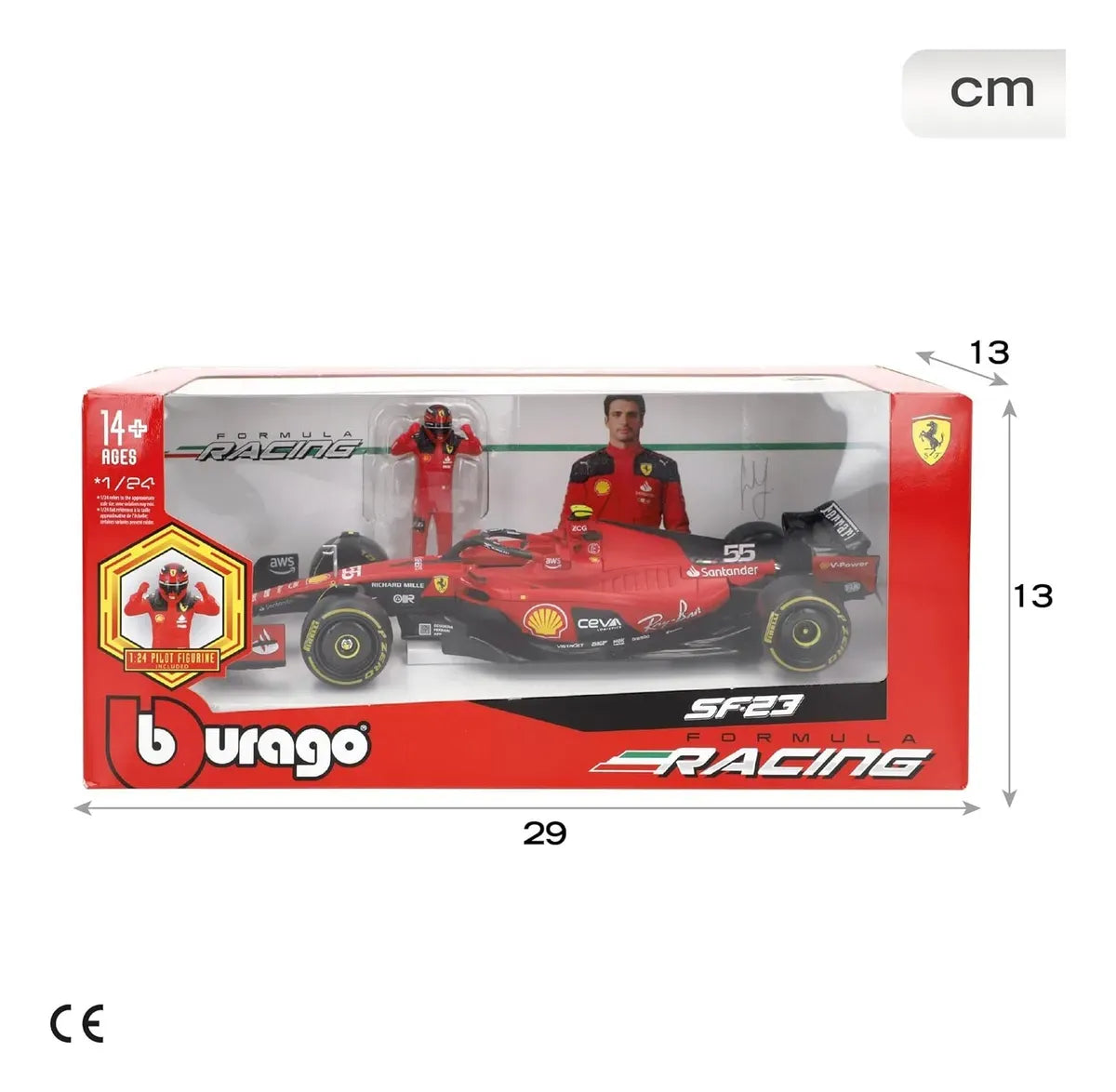 Bburago 1:24 Ferrari SF-23 w/driver, SAINZ 18-26809