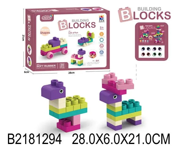 Bloques Softs De Goma Blanda 20 pcs Rosa 2181294