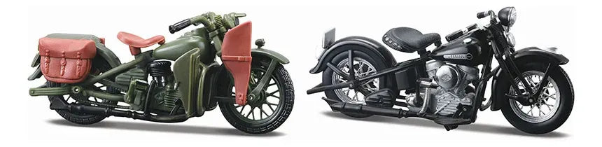 Maisto 1:18 Harley Davidson 1942 Flathead Verde y Harley Davidson 1948 Panhead Negro 40s -Pack x2 37301