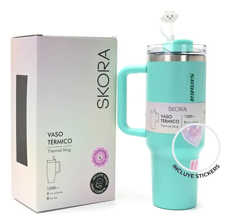Skora Vaso termico verde con bombilla de 1200ml 37123