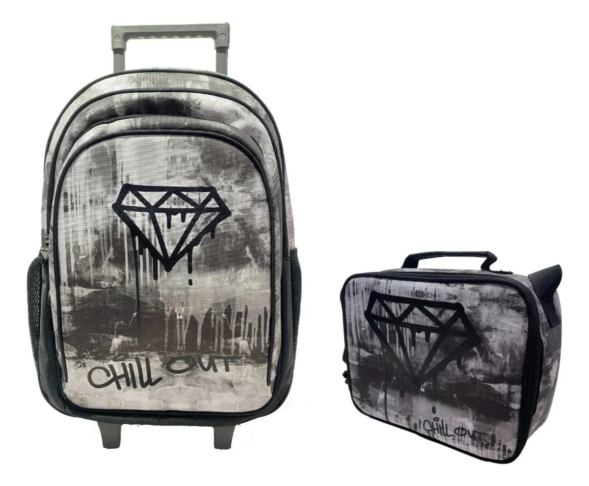 Combo Escolar Mochila 18p + Lunchera Chill Out Zykl002 Shine Negro