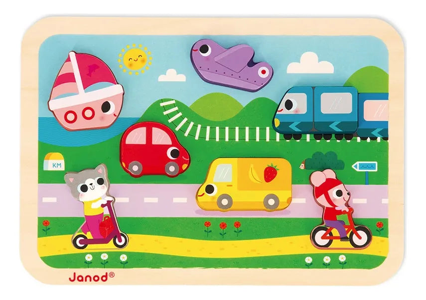 Janod Chunky Rompecabeza Puzzle De Los Vehículos J07124