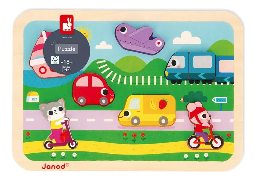 Janod Chunky Rompecabeza Puzzle De Los Vehículos J07124