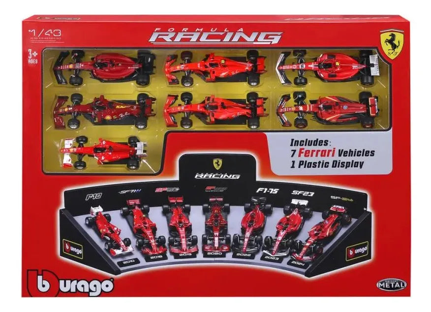 Bburago 1:43 Scuderia Ferrari: 7 Coches + Soporte de Exposición 18-36864