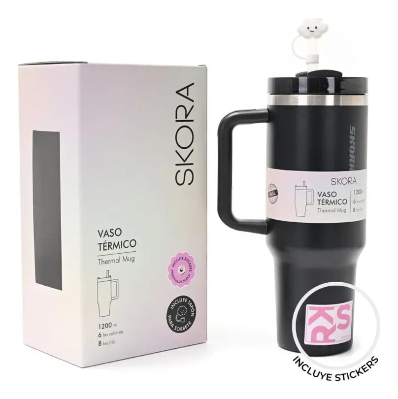 Skora Vaso termico negro con bombilla de 1200ml 37127