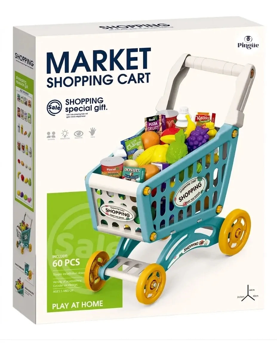 Carrito De Supermecado 44cm Con 60Pcs Azul 2885344