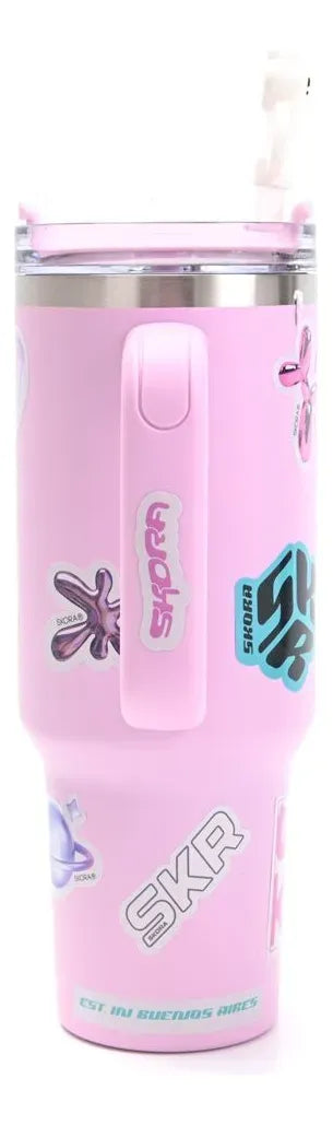 Skora Vaso Termico Con Bombilla Y Tapon Nube 1200ml Rosa 40135