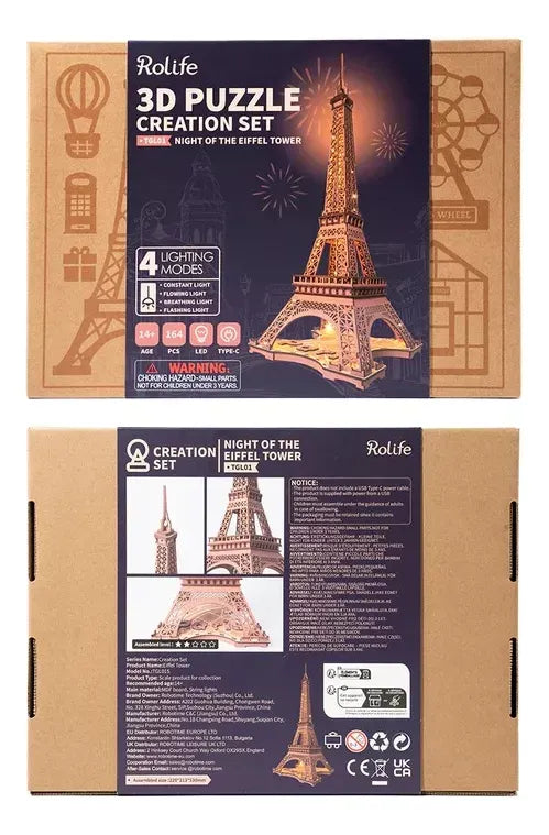 Robotime Puzzle 3d Noche De La Torre Eiffel Tgl01 Rolife