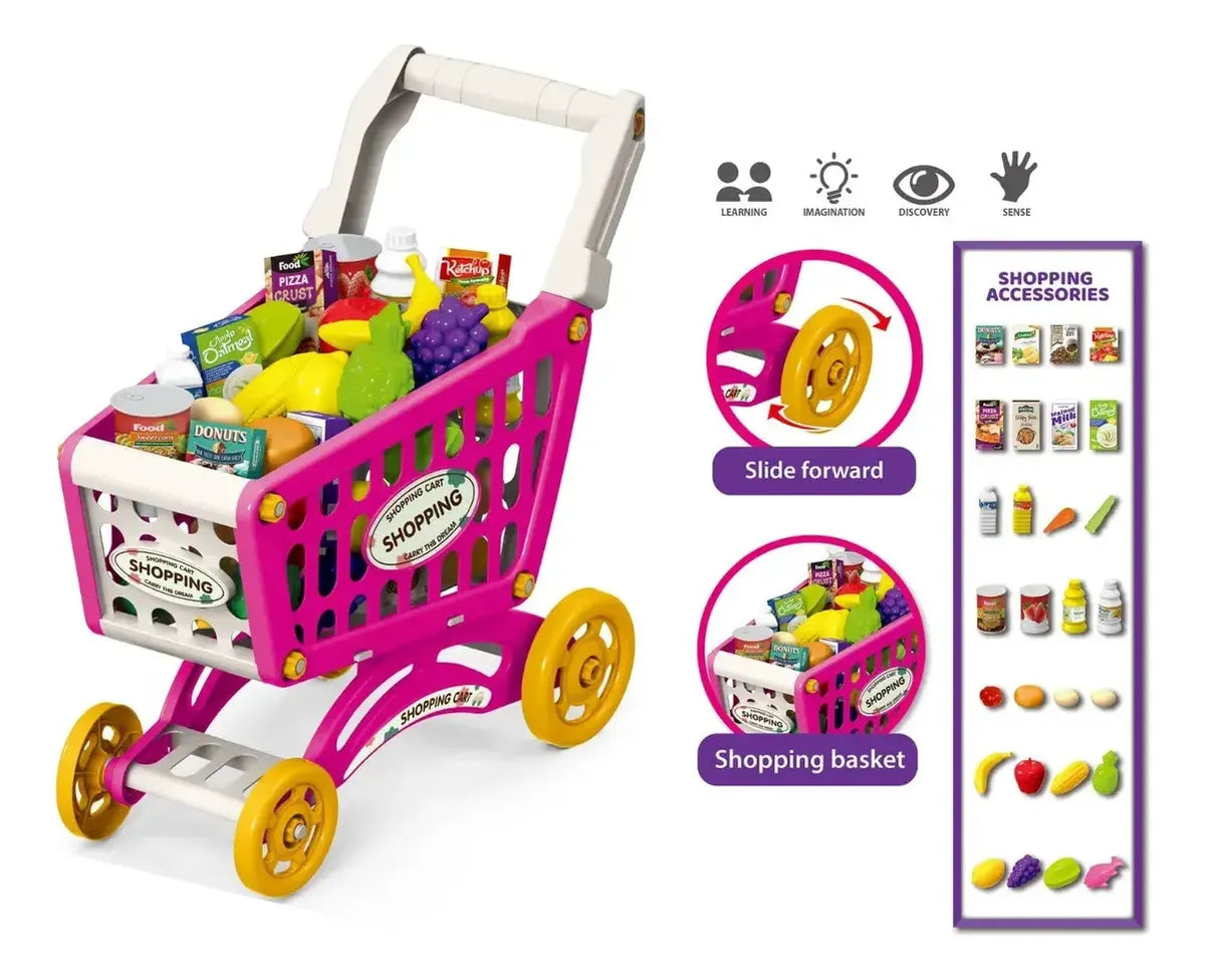 Carrito De Supermecado 44cm Con 60Pcs Rosa 2885345