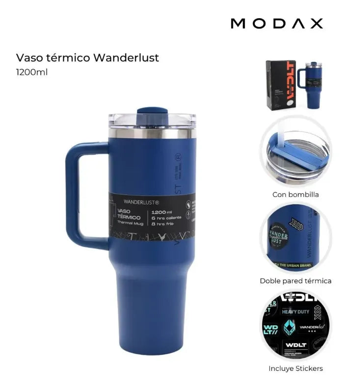Wanderlust Vaso termico con bombilla 1200ml Azul 39429
