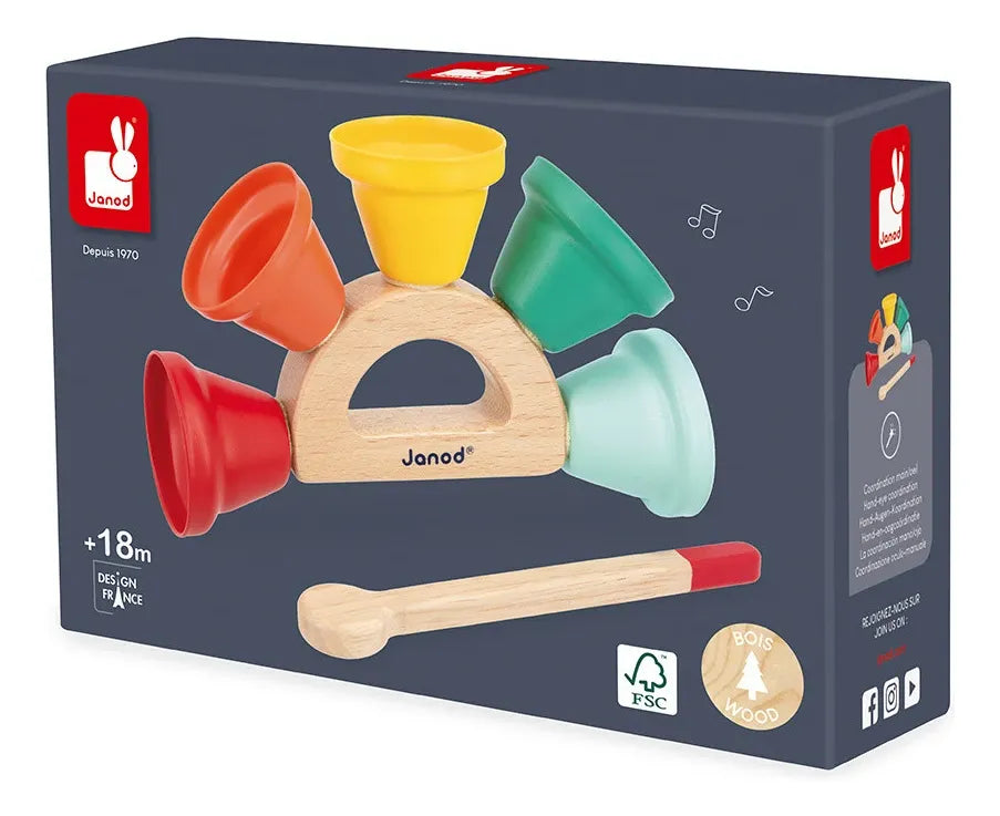 Janod Juego De Campanillas De Mano De Madera Y Metal J07638