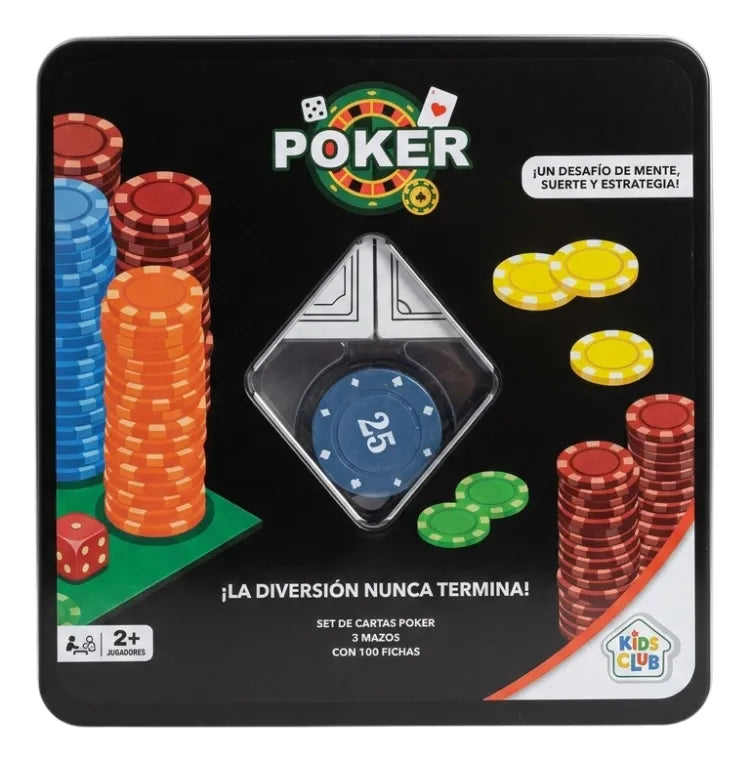 Super Set De Cartas De Poker En Lata 100 Fichas Kids Club 56542