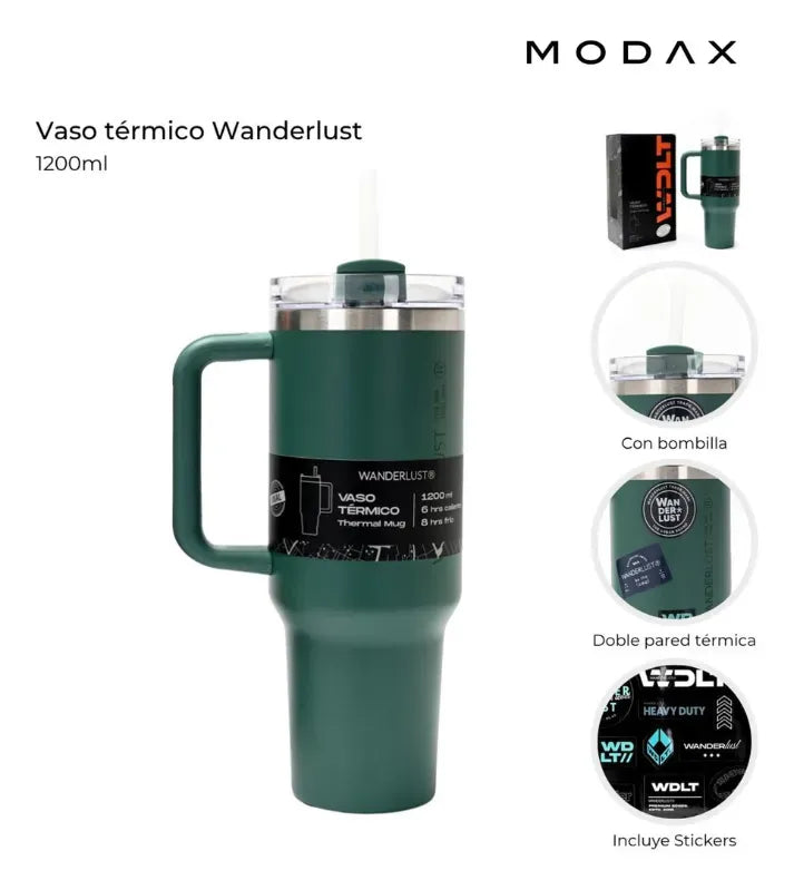 Wanderlust Vaso termico con bombilla 1200ml Verde 39432