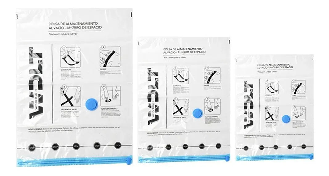 Wanderlust Bolsa al Vacio para Guardar Ropa Set de 3 pes 50x70 70x100 80x120 cm Transparente 38631