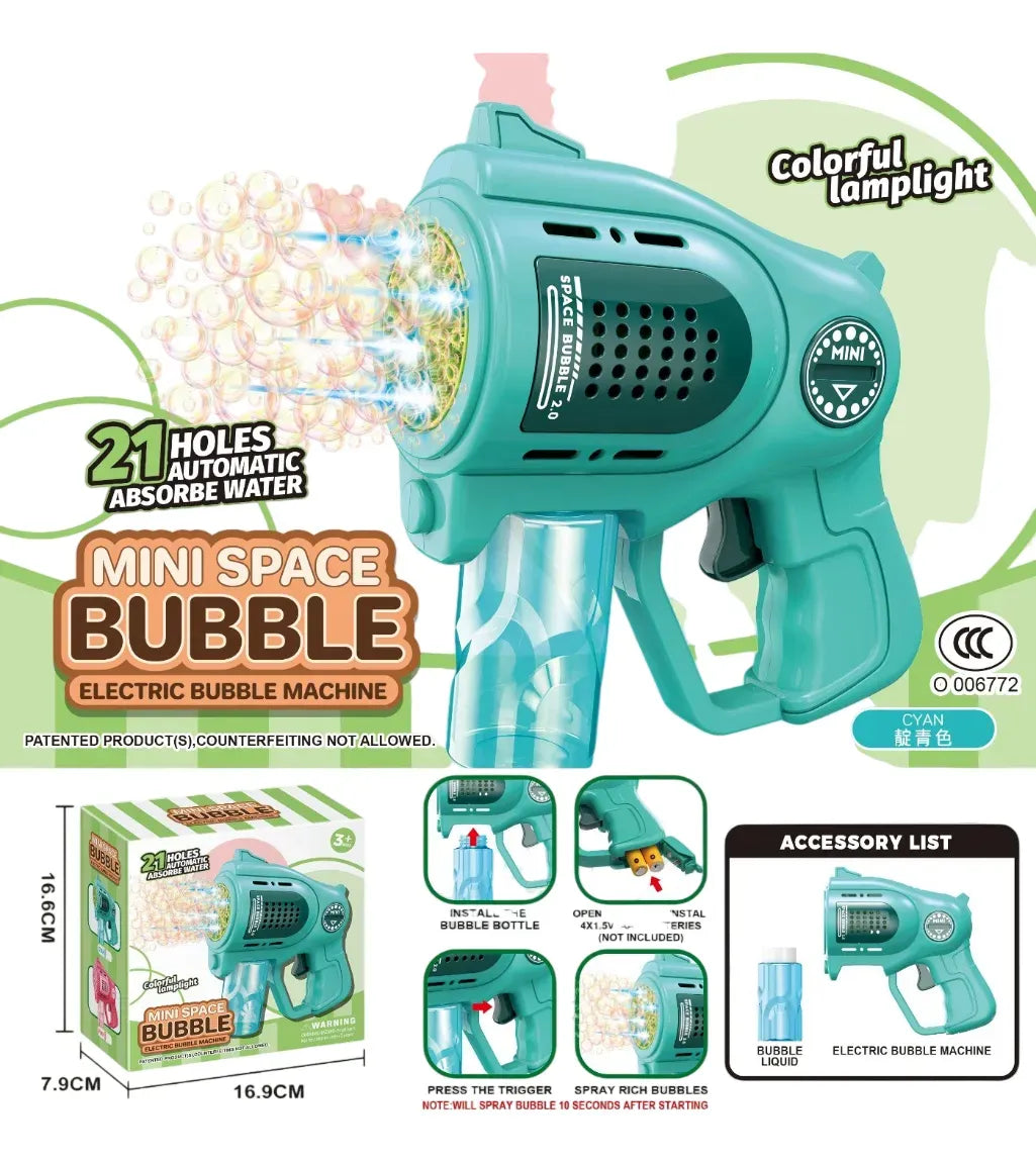 Mini Pistola Burbujero Luces Automática A Pila Kb1322 Shine Azul