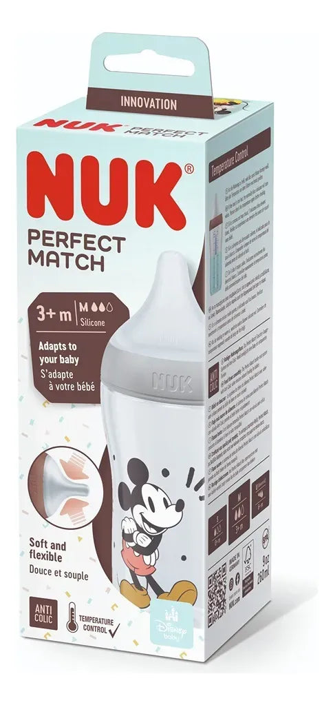 Nuk Mamadera Perfect Match 260 ml Cont de Temp MICKEY MOUSE Gris 10742040