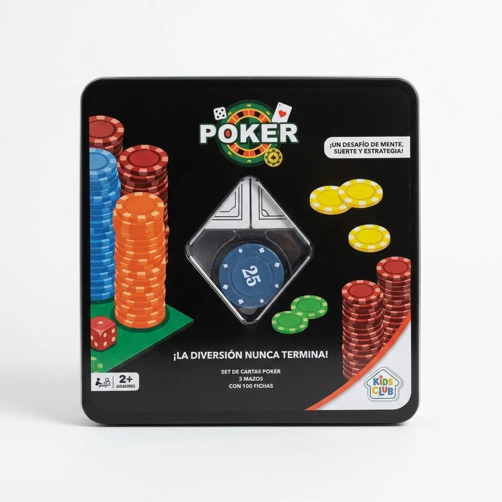 Super Set De Cartas De Poker En Lata 100 Fichas Kids Club 56542