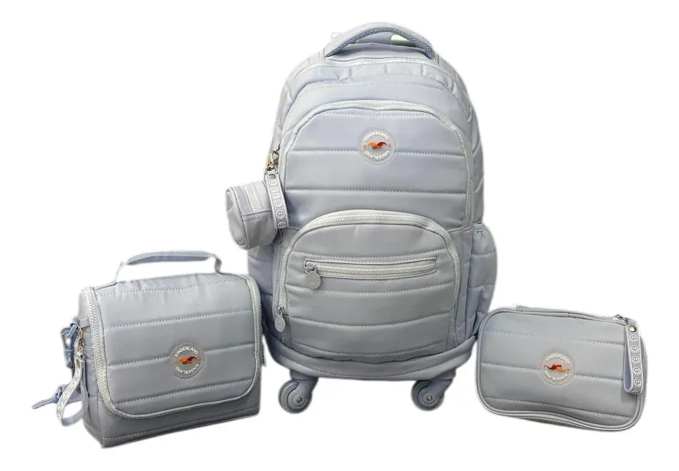 Combo Mochila 18p Carro + Lunchera + Cartuchera Kinderland Celeste
