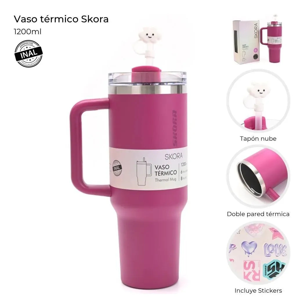 Skora Vaso Termico Con Bombilla Y Tapon Nube 1200ml Uva 40137