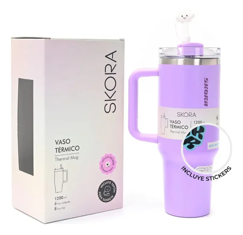 Skora Vaso termico violeta con bombilla de 1200ml 37124