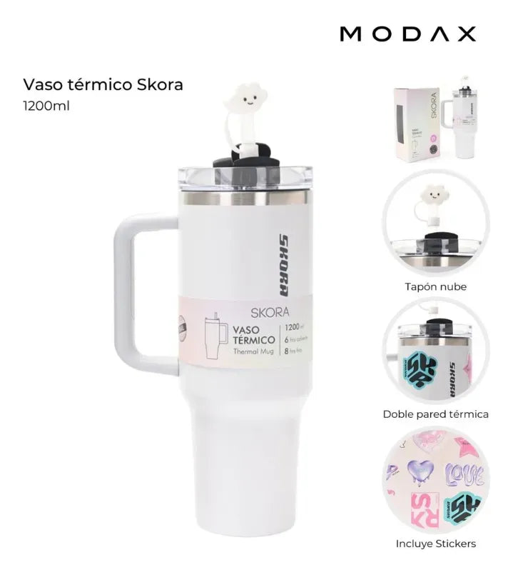 Skora Vaso termico con bombilla y tapan nube 1200ml Gris 37194