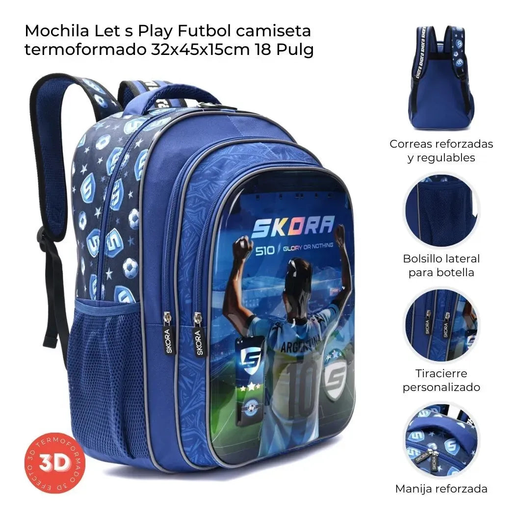 Skora Mochila Espalda Lets Play Futbol Camiseta 18p 42879 Azul