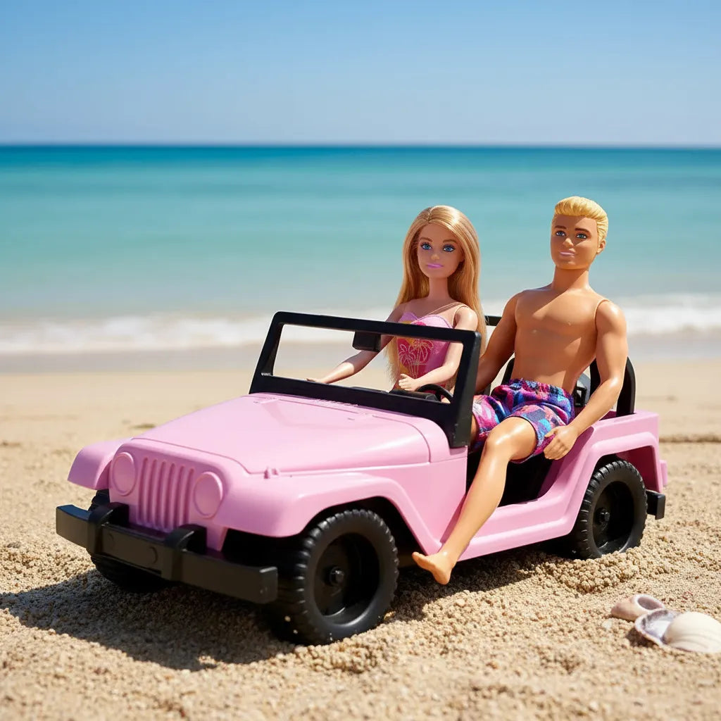 Combo Barbie Muñeca Dwj99 + Ken Beach Hxx52 + Jeep 0717