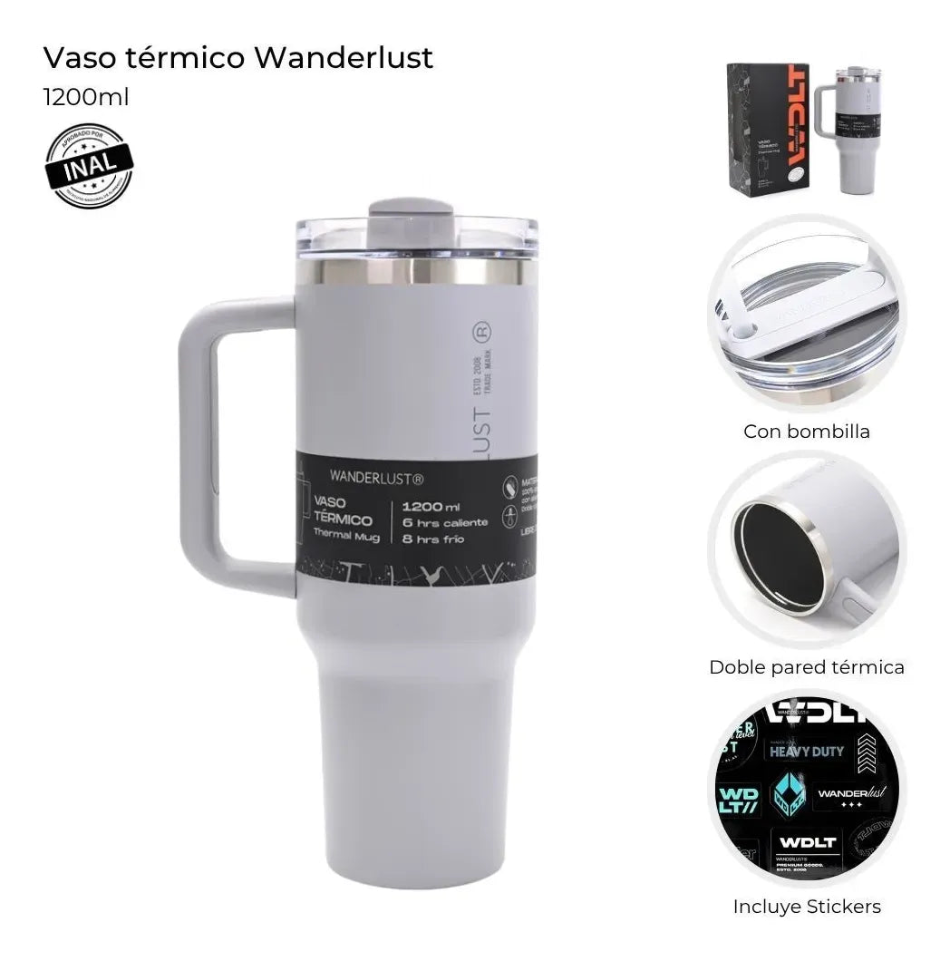 Wanderlust Vaso Termico Con Bombilla 1200ml Gris 40125