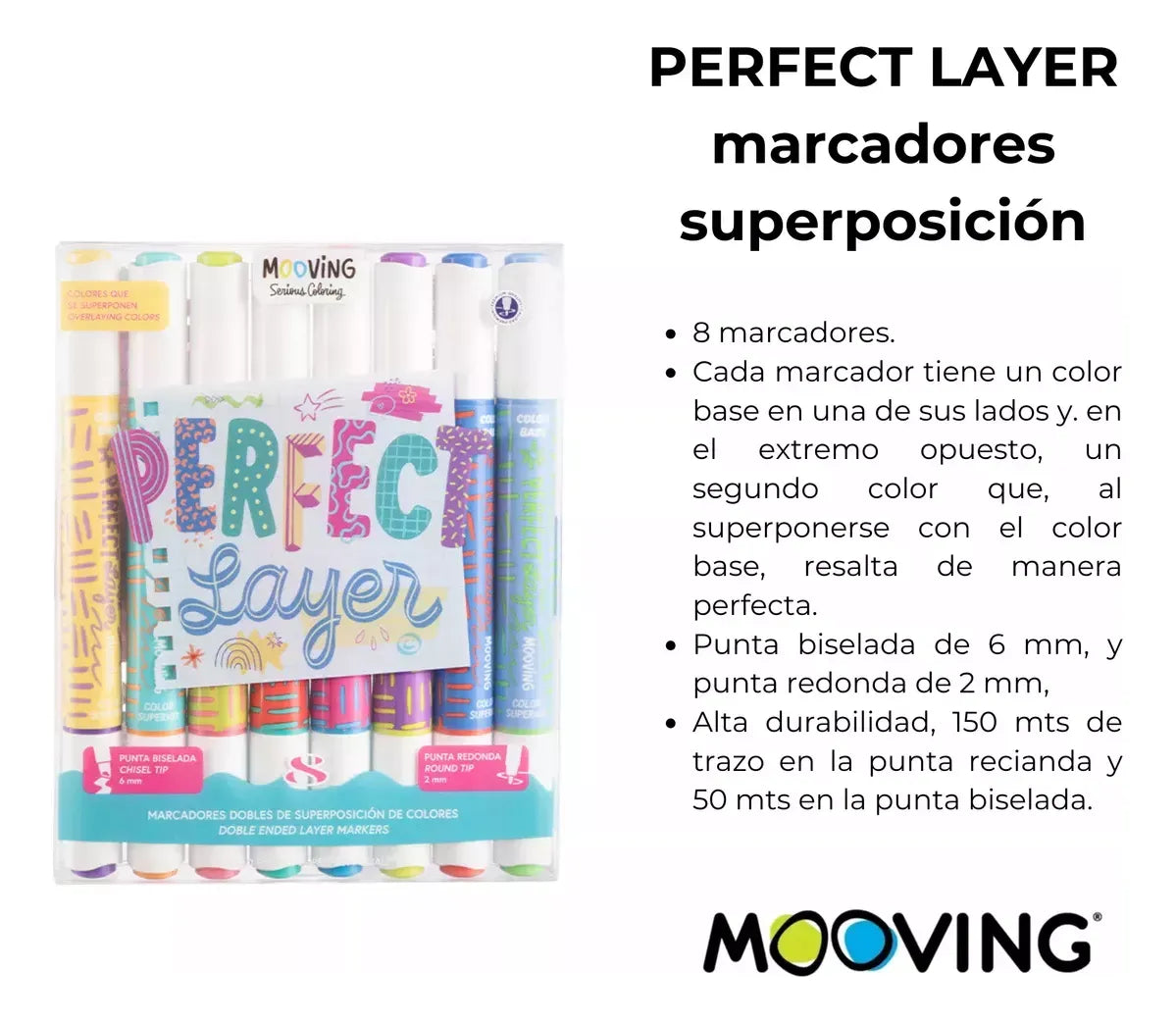 Mooving Coloring Perfect Layer Marcadores dobles de superposicion de colores en caja x08 3021408