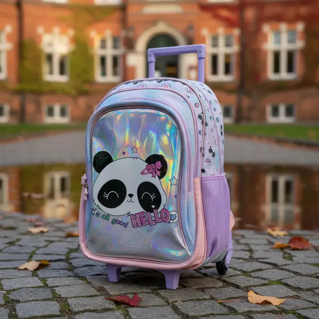 Mochila Carrito Escolar Panda 18 Pulgadas Zykl004 Shine Lila Con Rosa
