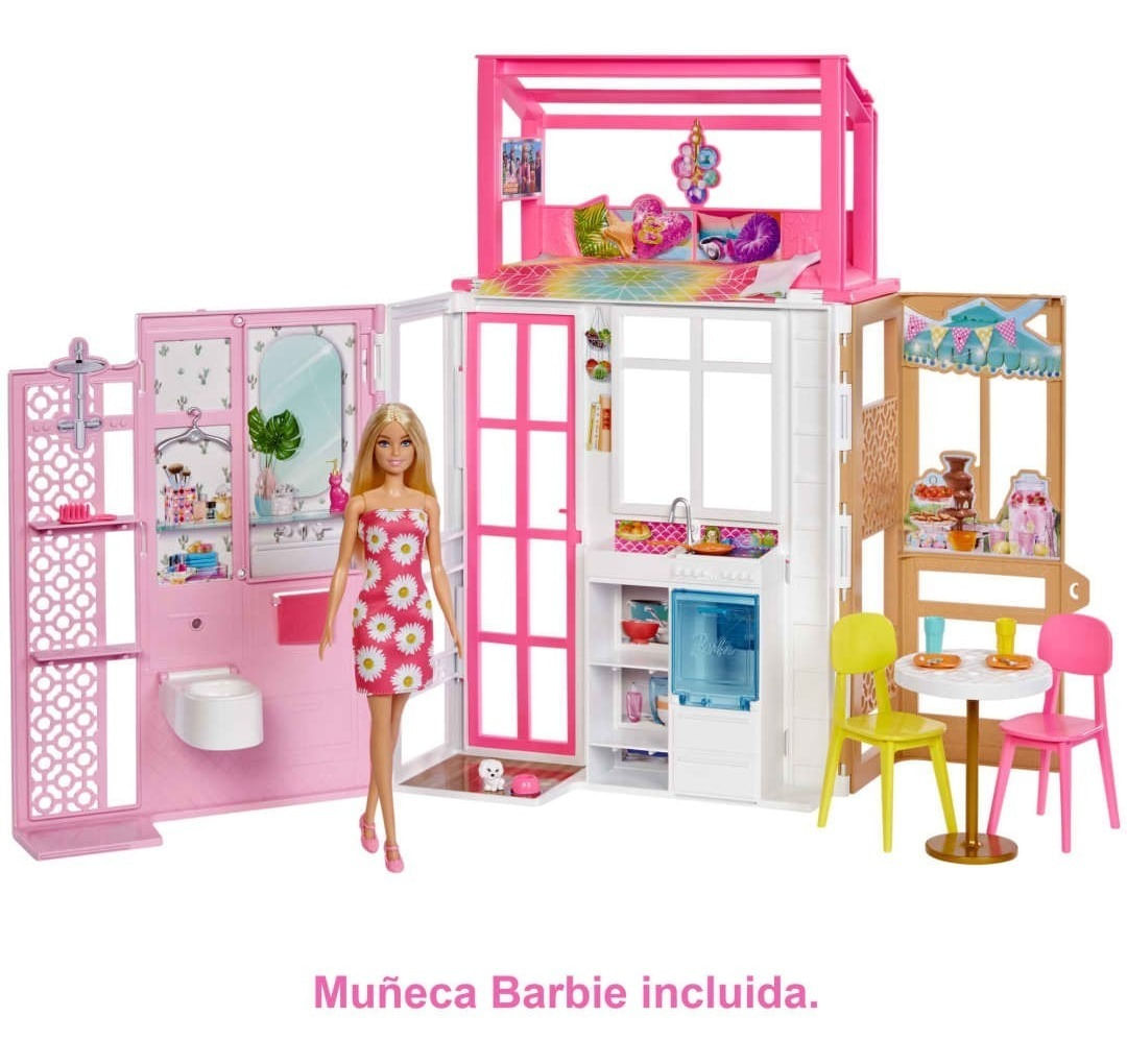 Barbie Casa 2 Pisos Amueblada Para Muñecas Hcd48 Mattel