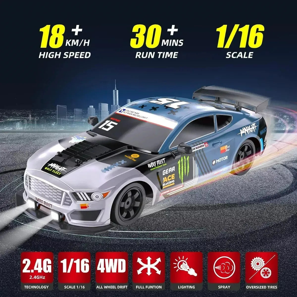 Auto Carrera Racing All Wheel Drive Drift Rc 1:36 Ns02434 Ns