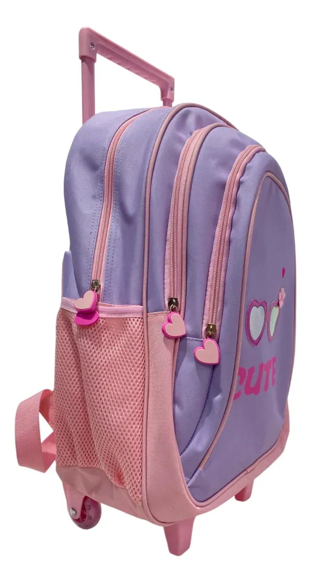 Combo Escolar Mochila Cute 18p + Lunchera Zykl007 Shine Lila Con Rosa