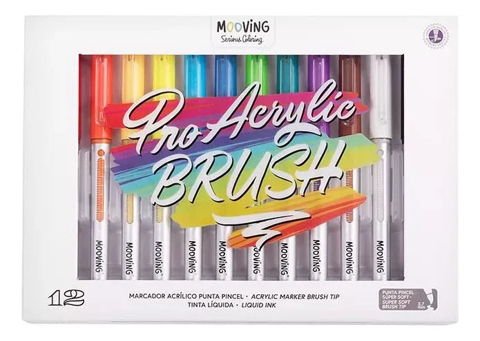 Mooving Serious Coloring Pro Acrilic Brush Marcadores con punta pincel en caja de 12 unidades 3032112