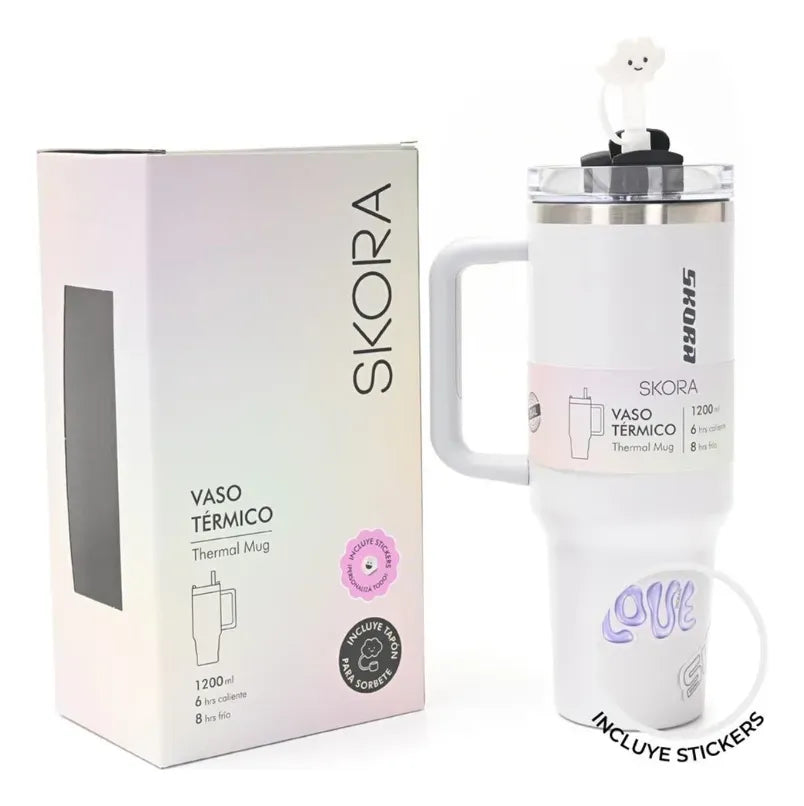Skora Vaso termico con bombilla y tapan nube 1200ml Gris 37194