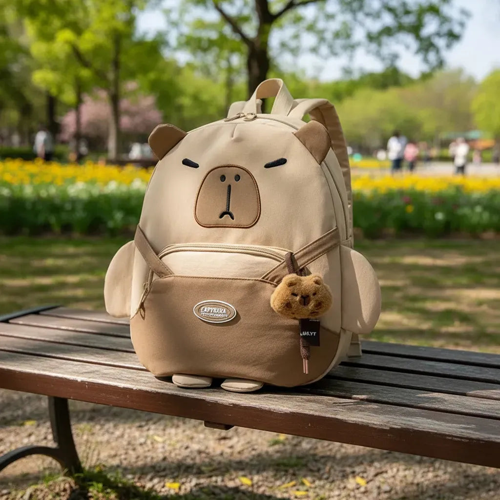Mochila Escolar de Capibara Marron Claro KL1162