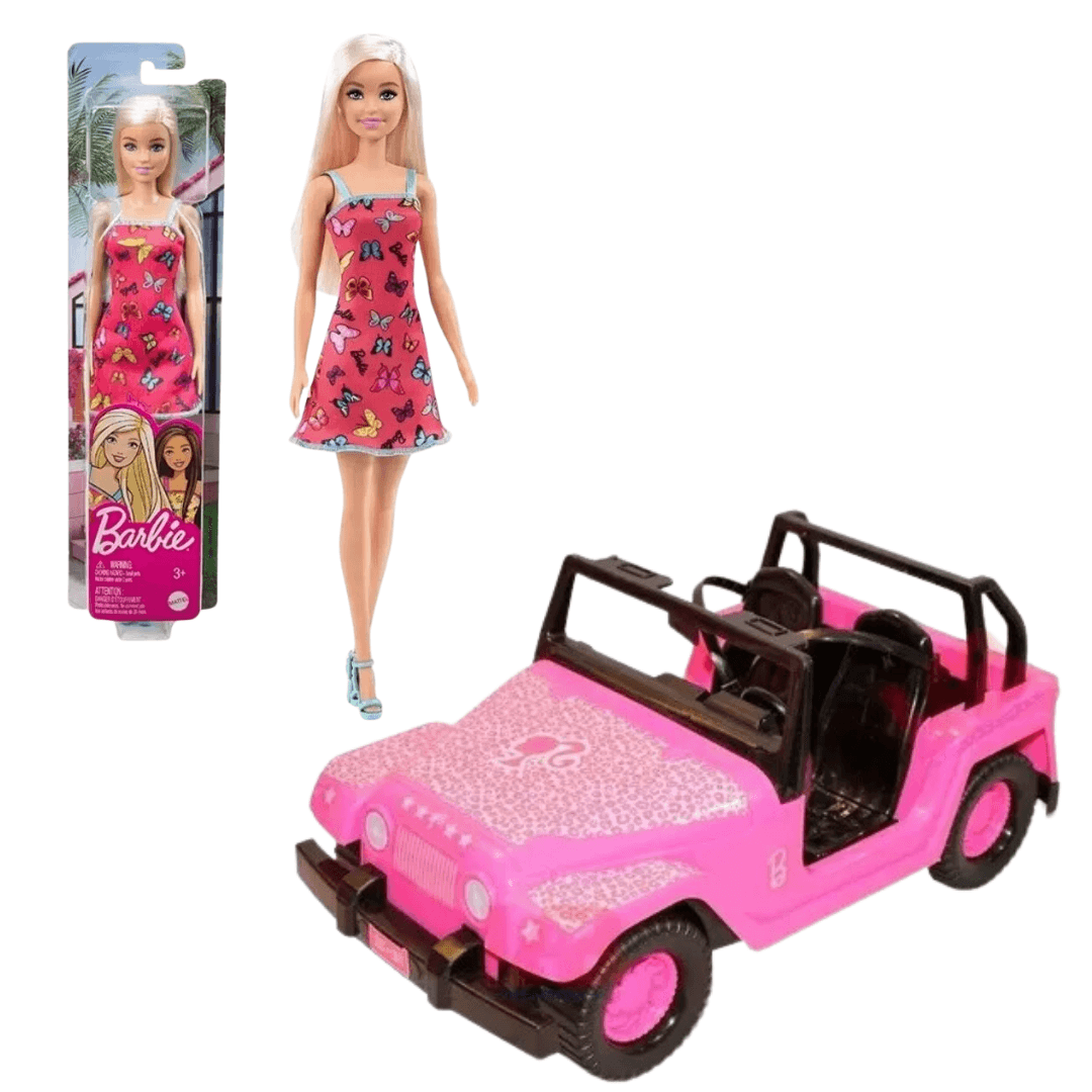 Combo Barbie Jeep 715 + Muñeca T7439 Original Mattel