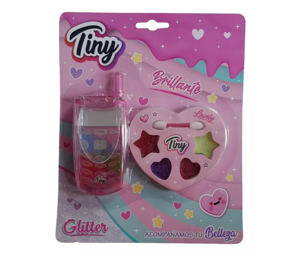 Tiny Set de maquillaje celular y corazon con glitter 3291