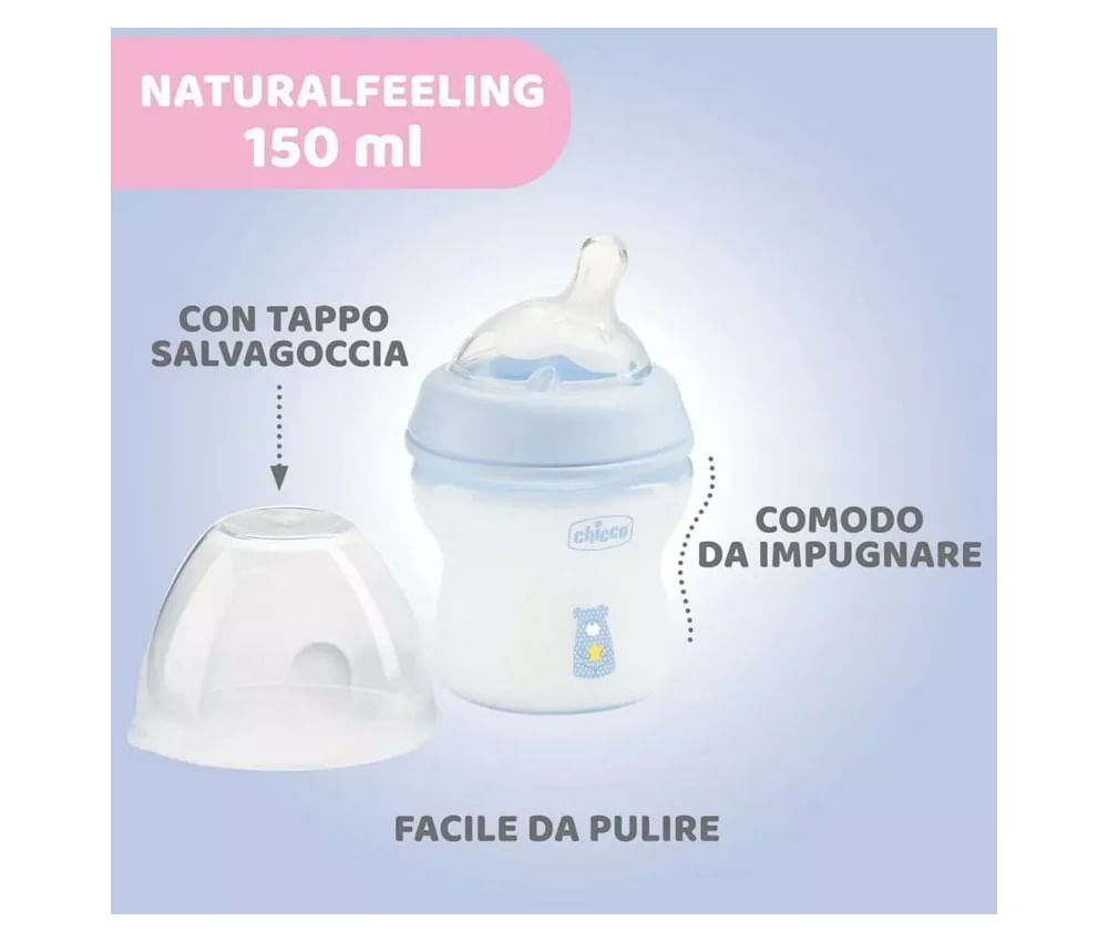 Chicco Mamadera Natural Feeling 150ml 0m+ Azul 81311200370