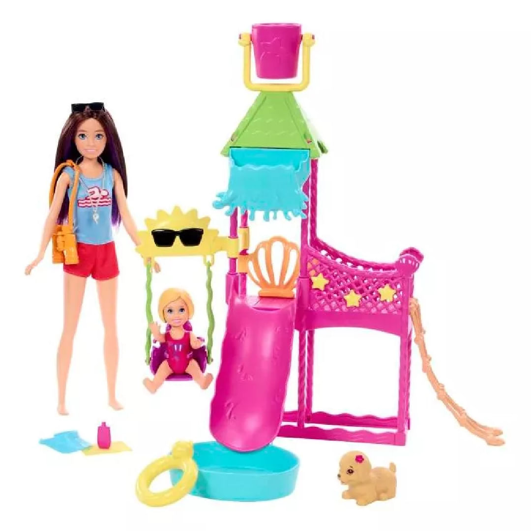 Barbie Skipper Muñeca Parque Acuatico con Tobogan HKD80