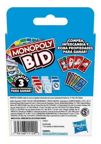 Juego De Mesa Monopoly Cartas Bid F1699l021 Hasbro