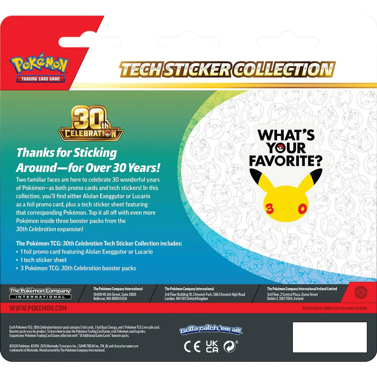 Pokemon Tcg: 30th Celebration Tech Sticker Collection Ingles 10-10449-120