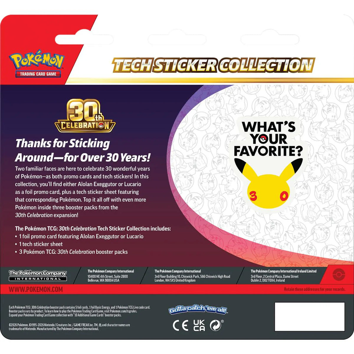Pokemon Tcg: 30th Celebration Tech Sticker Collection Ingles 10-10449-120