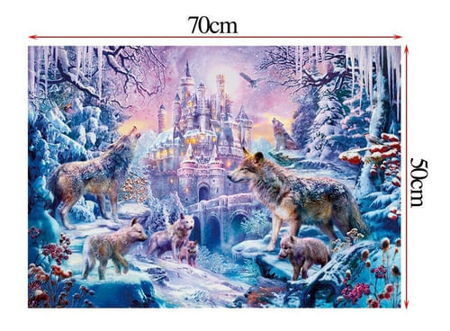 Puzzle 1000 Piezas Castillo En La Nieve Con Lobos Ft329